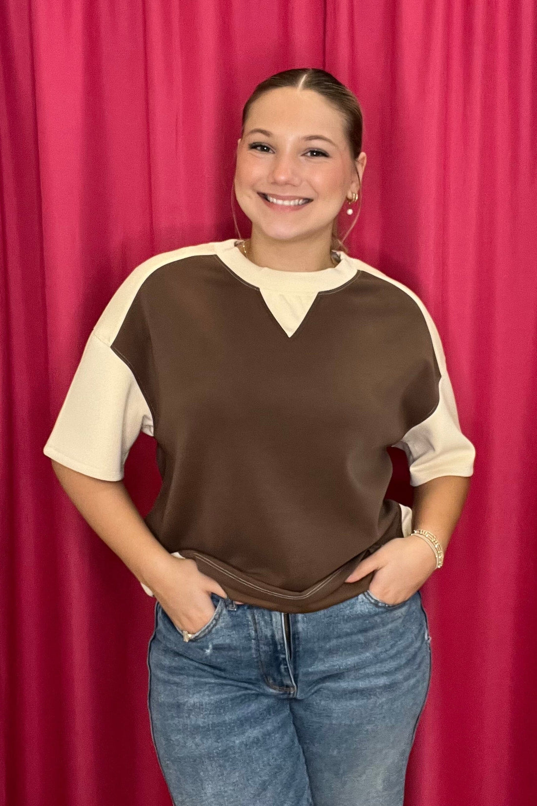 Two Tone Sofie Short Sleeve Top JRTOP CASUAL TOP YELETE 