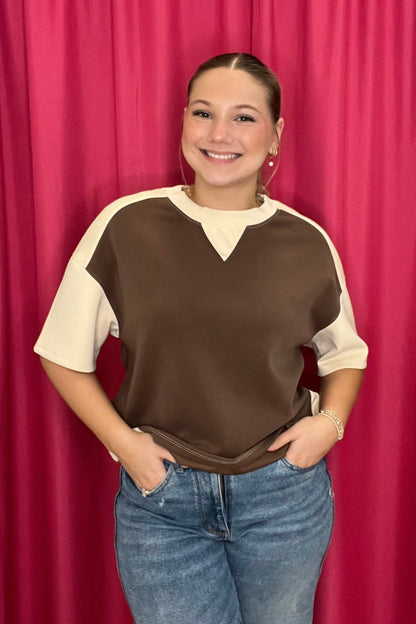 Two Tone Sofie Short Sleeve Top JRTOP CASUAL TOP YELETE 