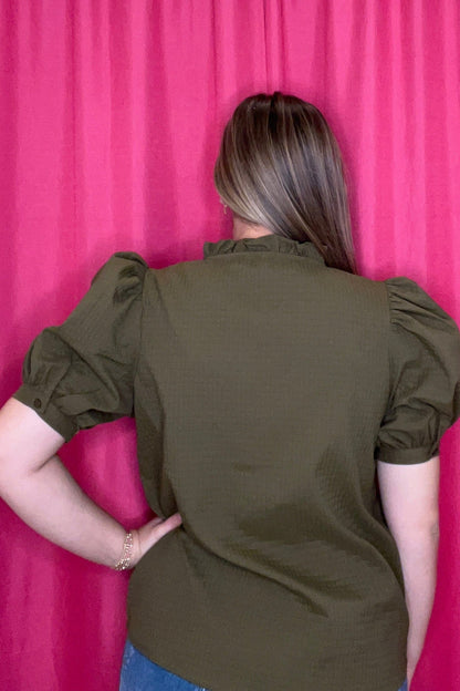 Ruffle V-Neck Puff Sleeve Top JR TOP DRESSY GLAM 