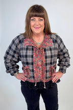 Lace Detail Plaid Jacket JRTOP CASUAL TOP:~~Unassigned~~ POL CLOTHING 