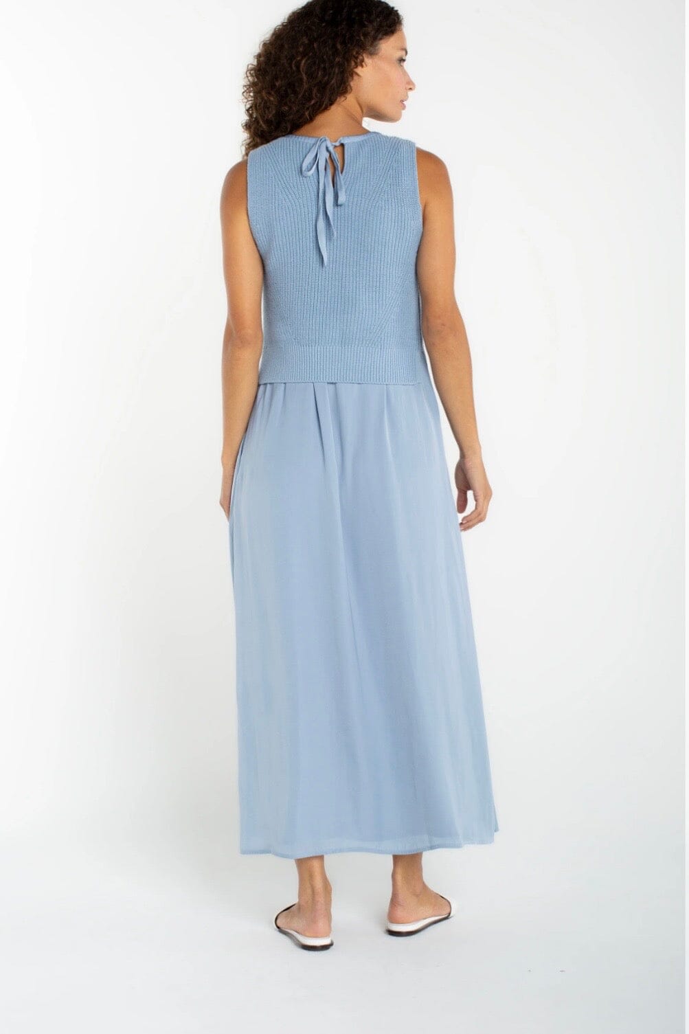 Sleeveless Crew Neck Tie Back Sweater Woven DRESS LIVERPOOL 