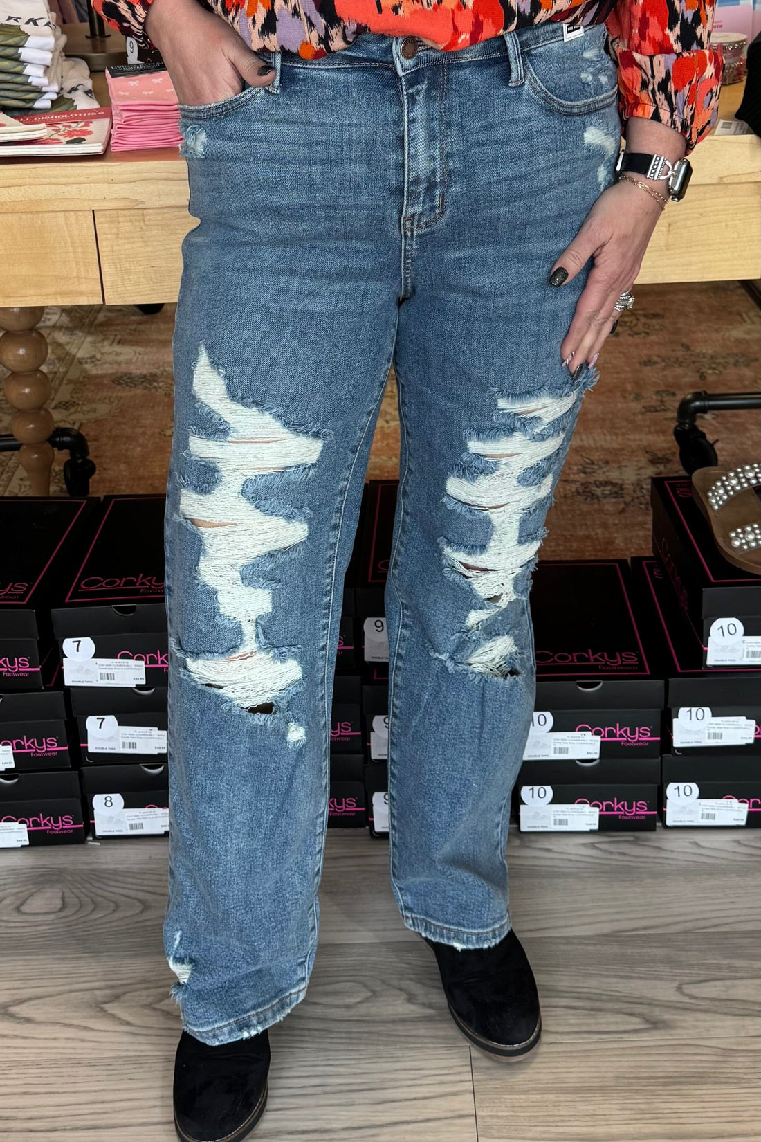 High Waist Straight Leg Distressed Jeans JEANS JUDY BLUE