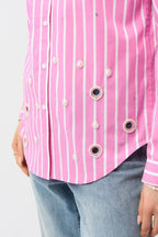 Long Sleeve Button Down w/Cutout & Pearl Detail MISSY TOP SPECIAL JOSEPH RIBKOFF 