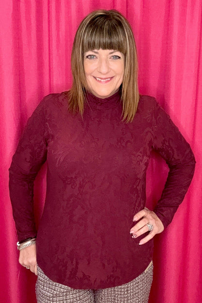 Long Sleeve Mock Neck Top MISSY BASIC KNIT TRIBAL 