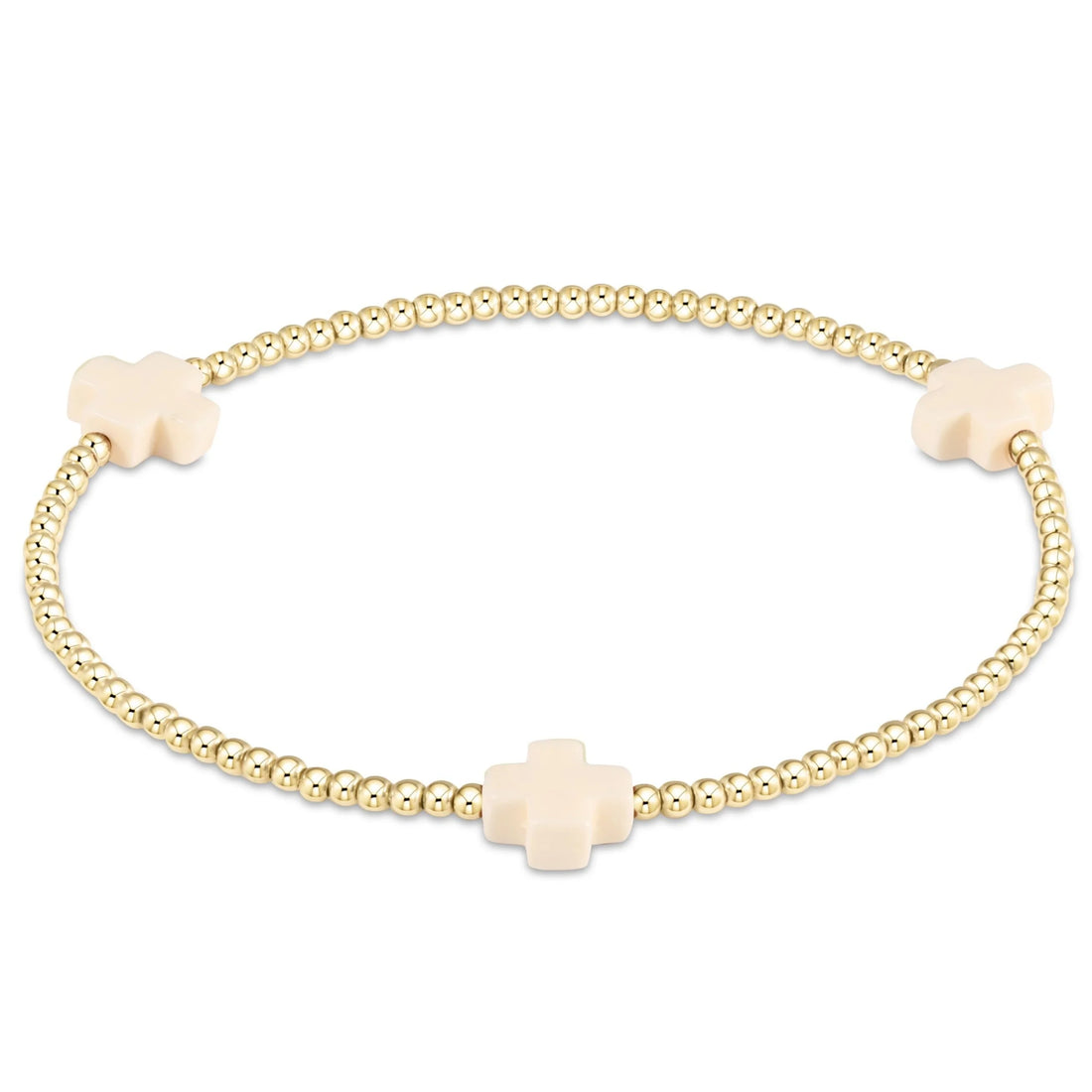 Enewton Signature Cross Gold Pattern 2mm Bead Bracelet- Off White