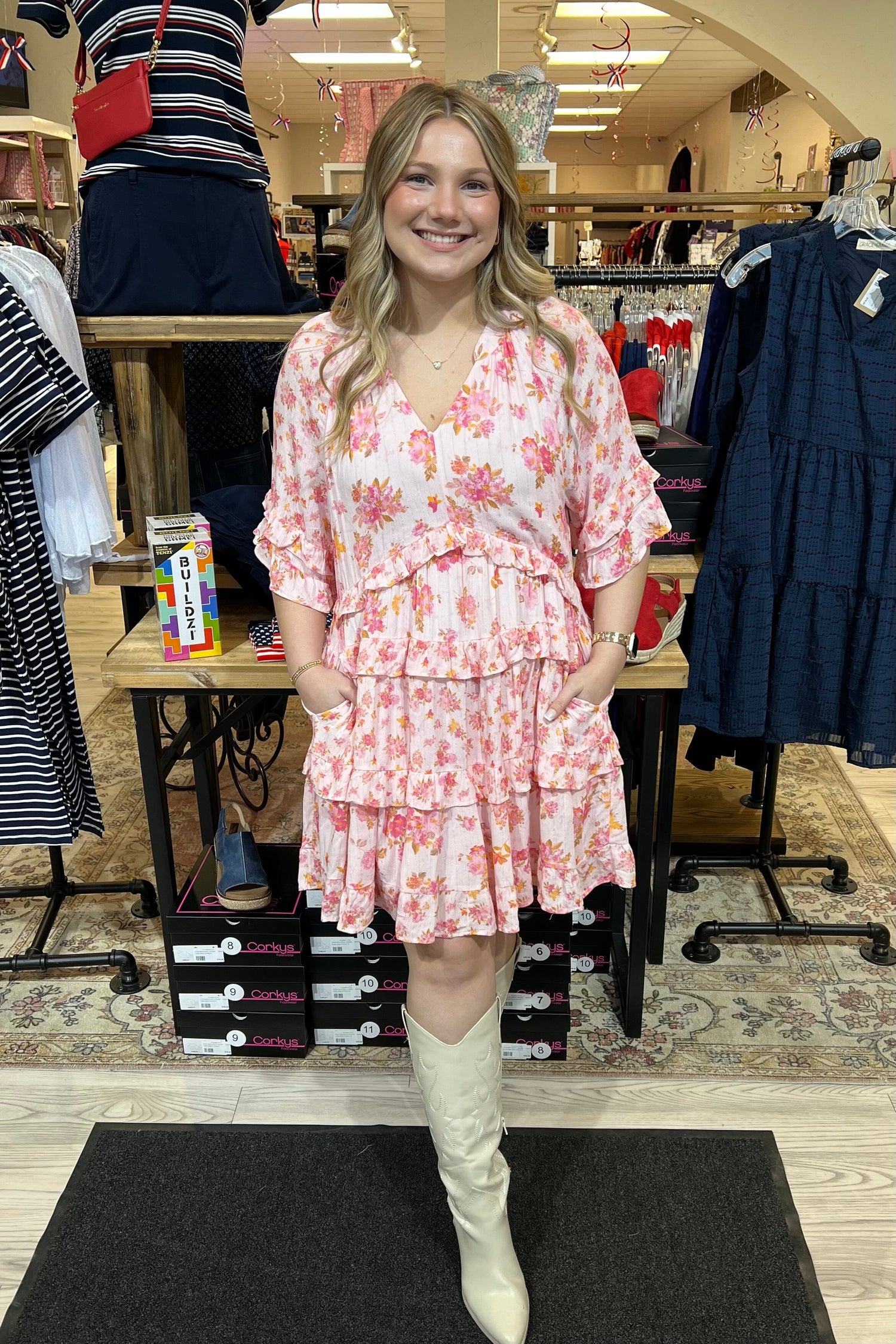 Short Sleeve Ruffle Floral Dress DRESS EASEL 