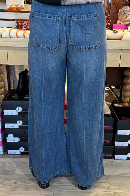 High Waist Palazzo Featherweight Rigid BOTTOMS JUDY BLUE 