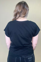 Cap Sleeve Crew Neck Top - Black MISSY TOP SPECIAL TRIBAL 