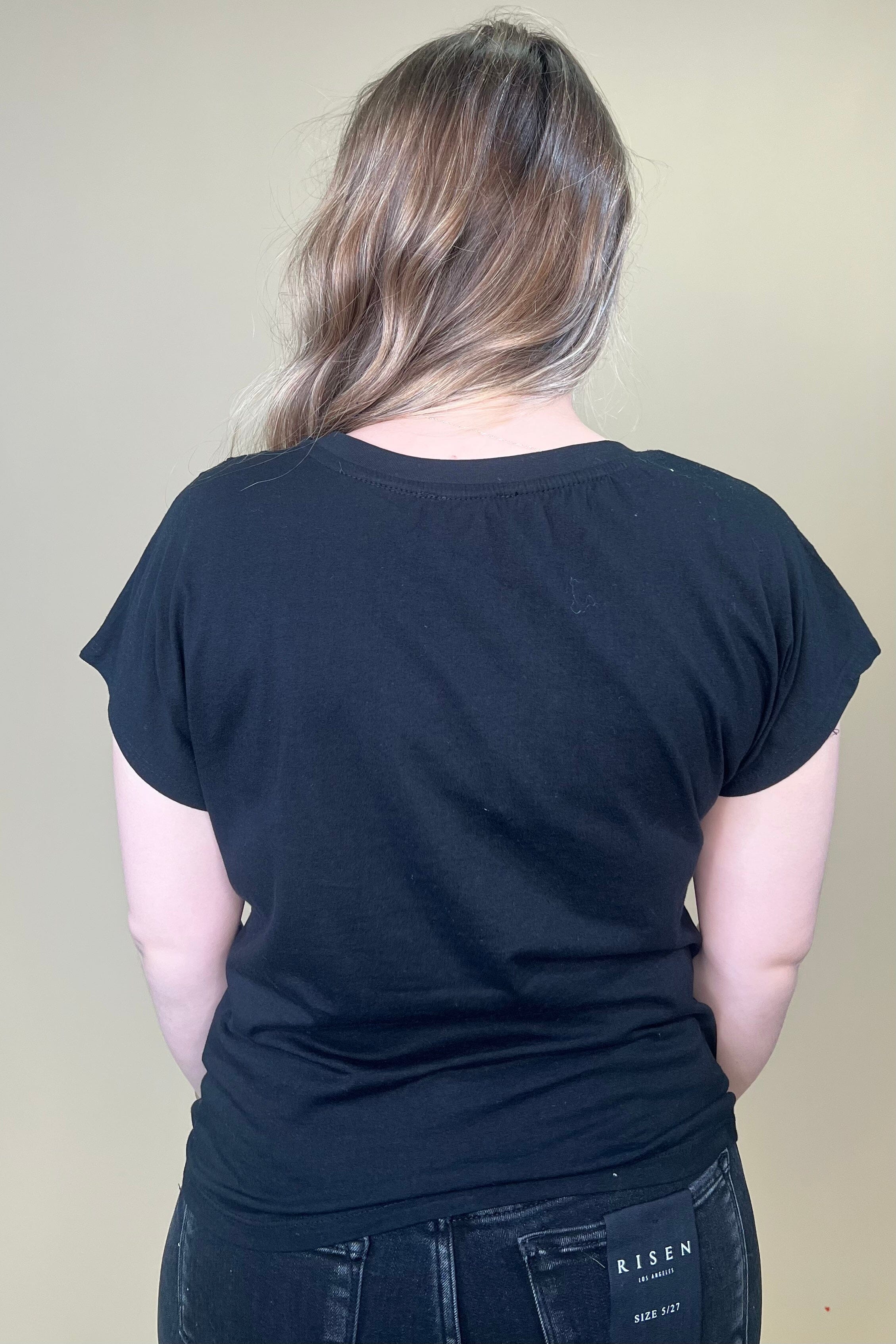 Cap Sleeve Crew Neck Top - Black MISSY TOP SPECIAL TRIBAL 