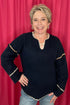 Notched Neck Rib Embroidered Sweater MISSY TOP SPECIAL CHARLIEB 