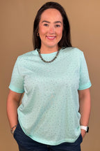 Short Rolled Sleeve Tee w/Colored Rhinestones JRTOP CASUAL TOP DAVI&DANI 