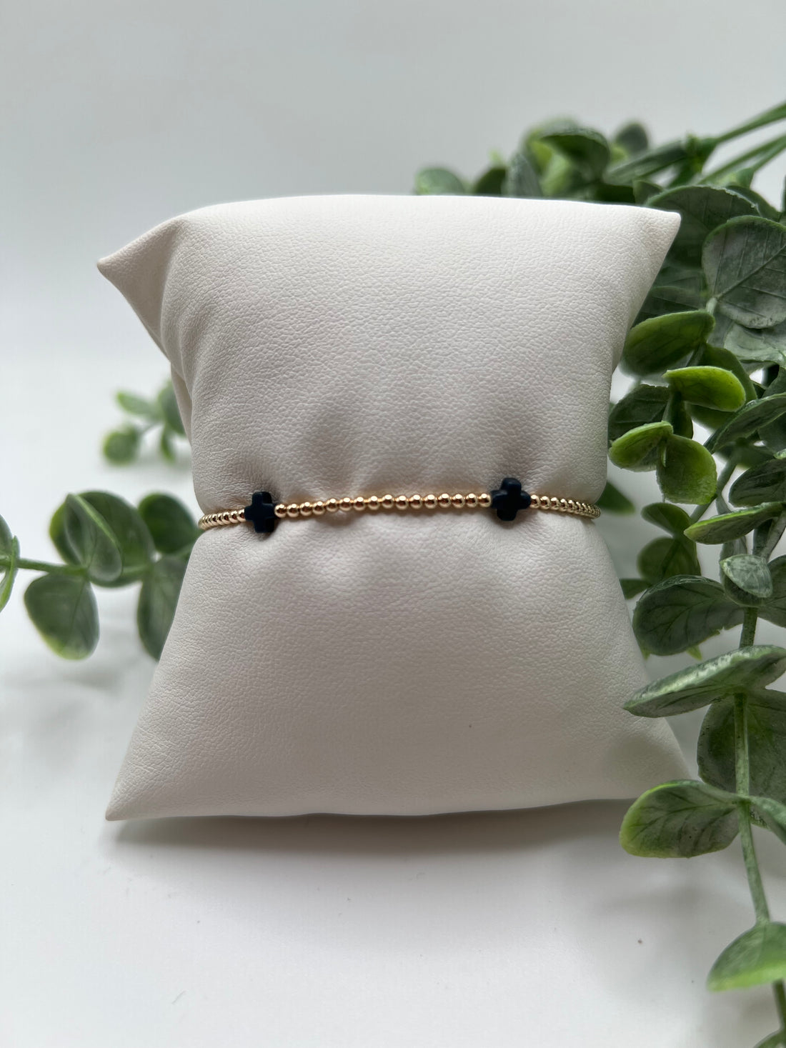Enewton Signature Cross Small Gold Pattern 2mm Bead Bracelet- Navy