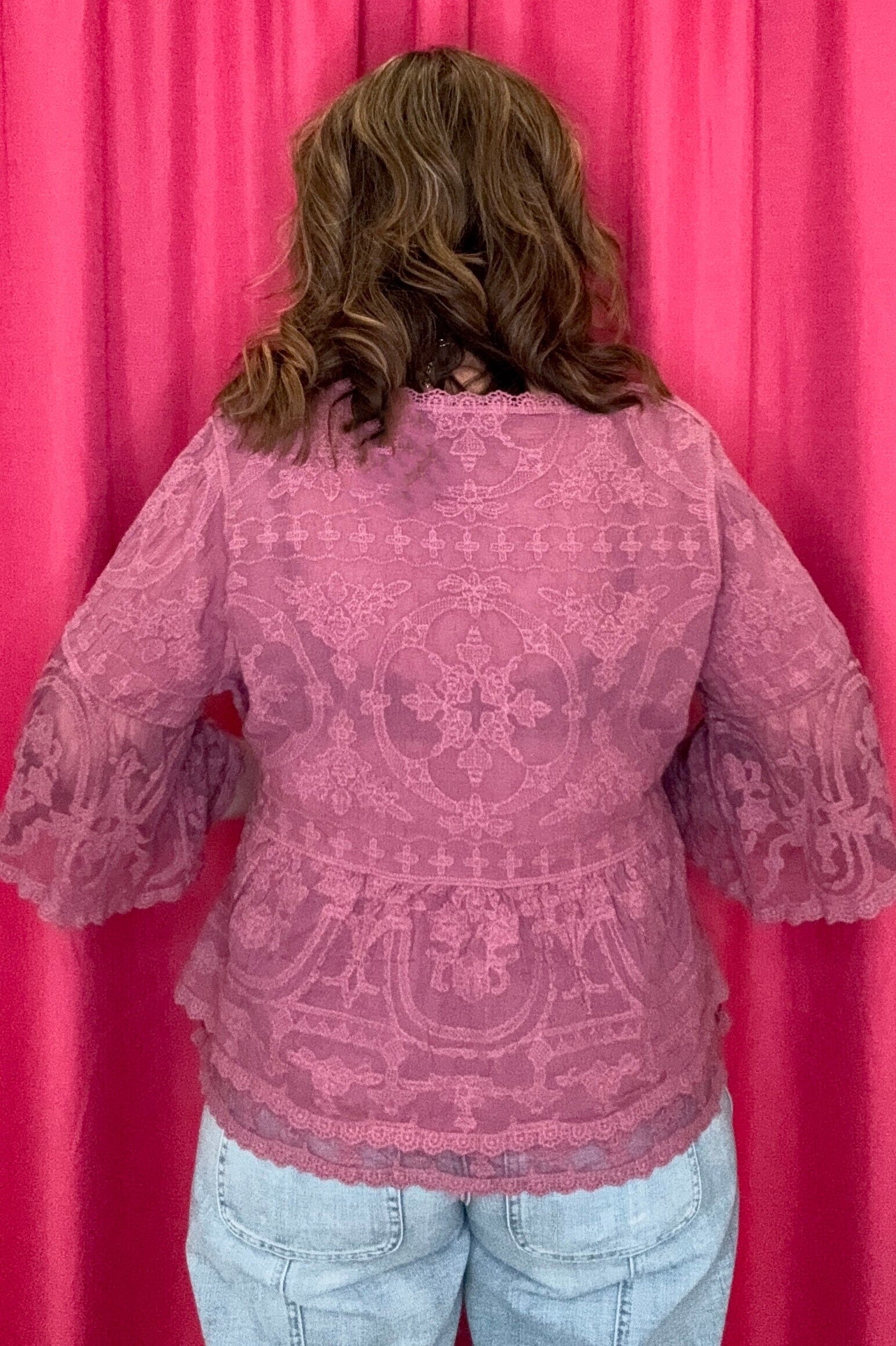 3/4 Bell Sleeve Scoop Neck Double Flounce Peplum Embroidered Top MISSY TOP SPECIAL DEMOCRACY 
