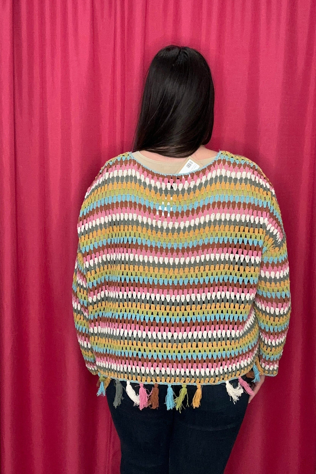 Long Bell Sleeve Sweater w/Tassels Trim MISSY TOP SPECIAL TRIBAL 