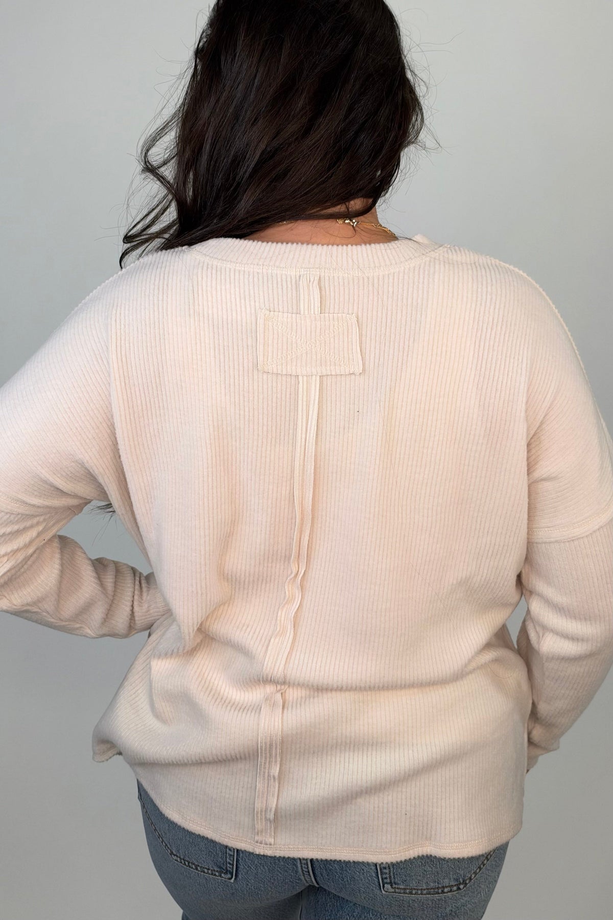 Ribbed Hacci Sweater w/ Pocket - Beige JRTOP CASUAL TOP:~~Unassigned~~ ZENANA 