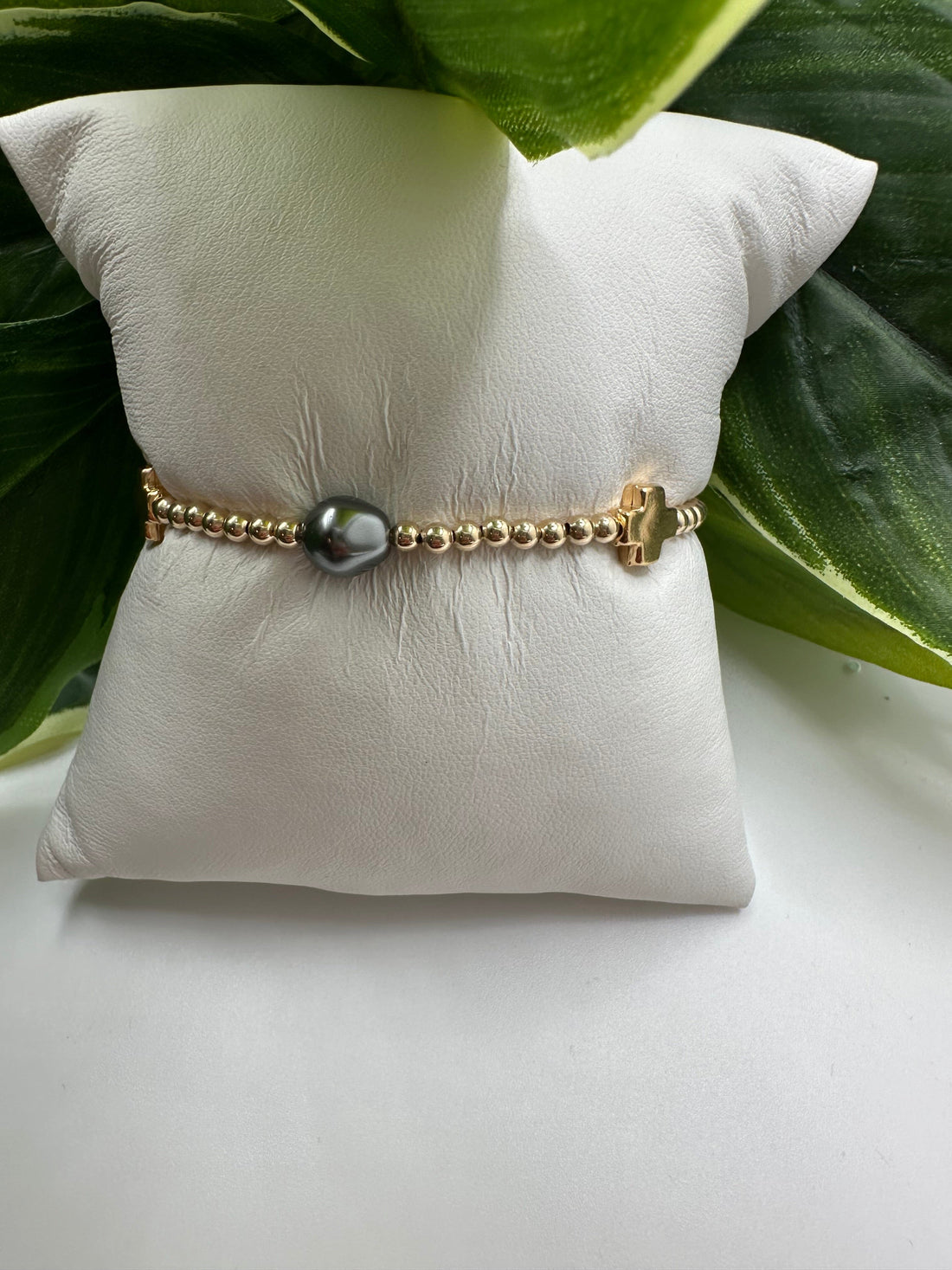 Enewton Signature Cross Admire Gold Pattern 3mm Bead Bracelet- Dark Grey Pearl JEWELRY ENEWTON 