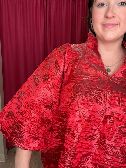 Metallic Short Puff Sleeve V-Neck Dress DRESS JODIFL 