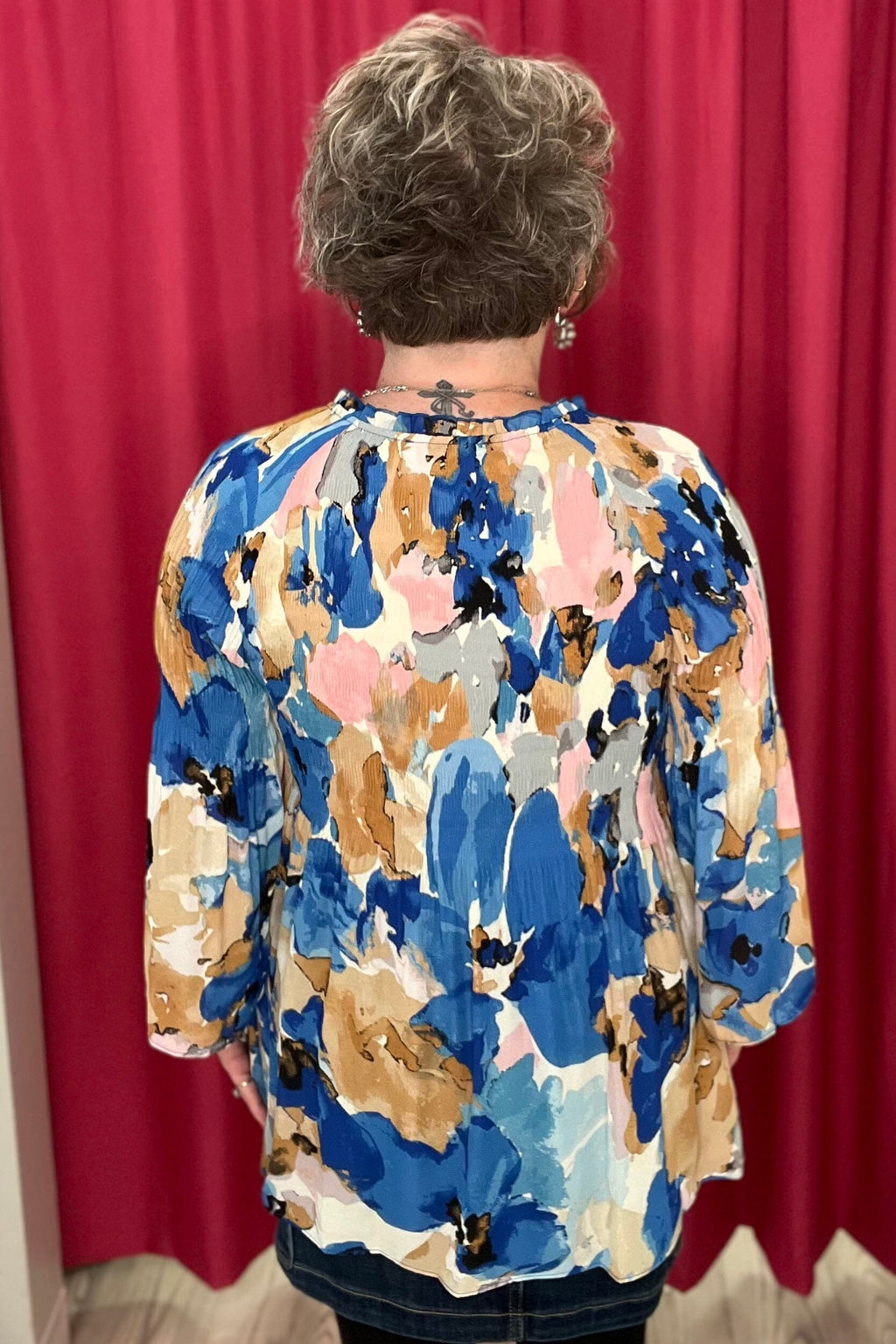 3/4 Sleeve Printed Plisse Top MISSY TOP SPECIAL KEREN HART 
