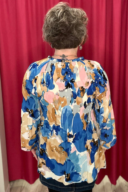 3/4 Sleeve Printed Plisse Top MISSY TOP SPECIAL KEREN HART 