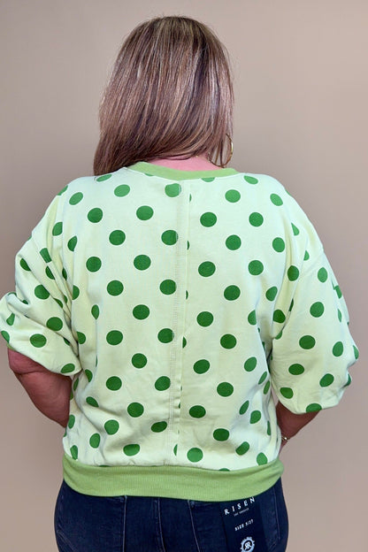 Round Neck Bubble Sleeve Polka Dot Sweatshirt JRTOP CASUAL TOP GLAM 
