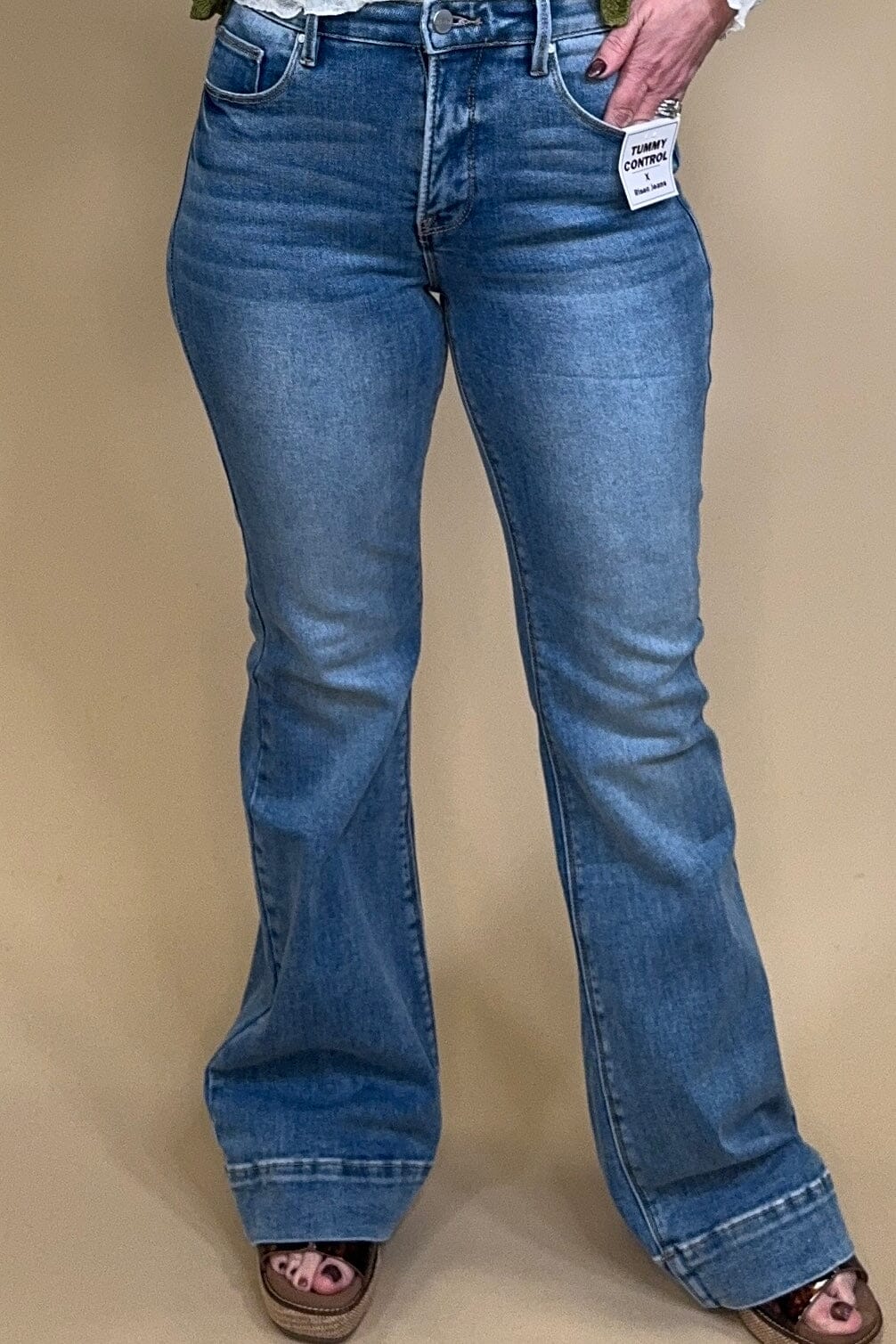 Tummy Control Comfort Waist High Rise Flare Jeans JEANS RISEN 