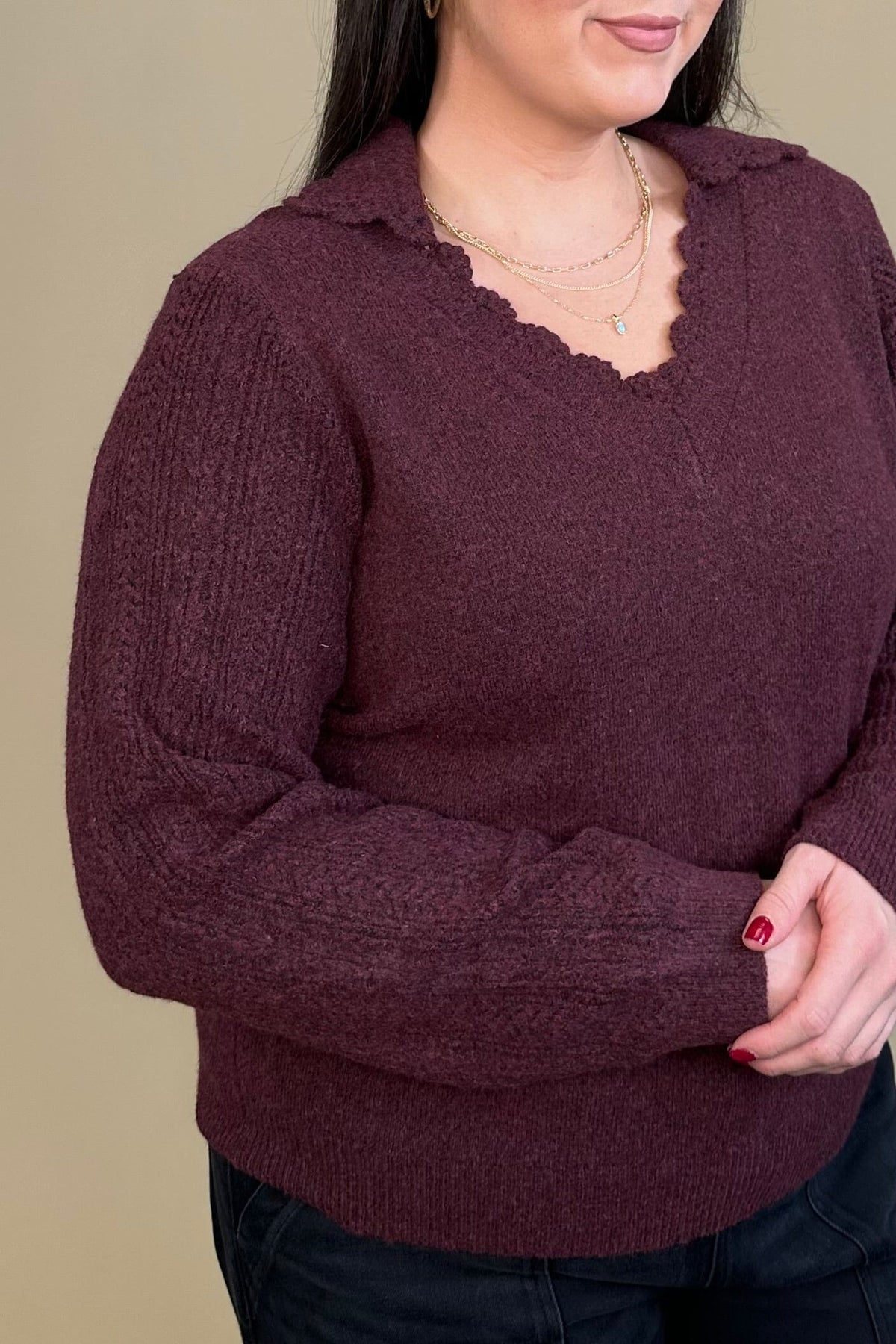 Long Sleeve Scallop Collar Sweater MISSY TOP SPECIAL:~~Unassigned~~ DEMOCRACY 