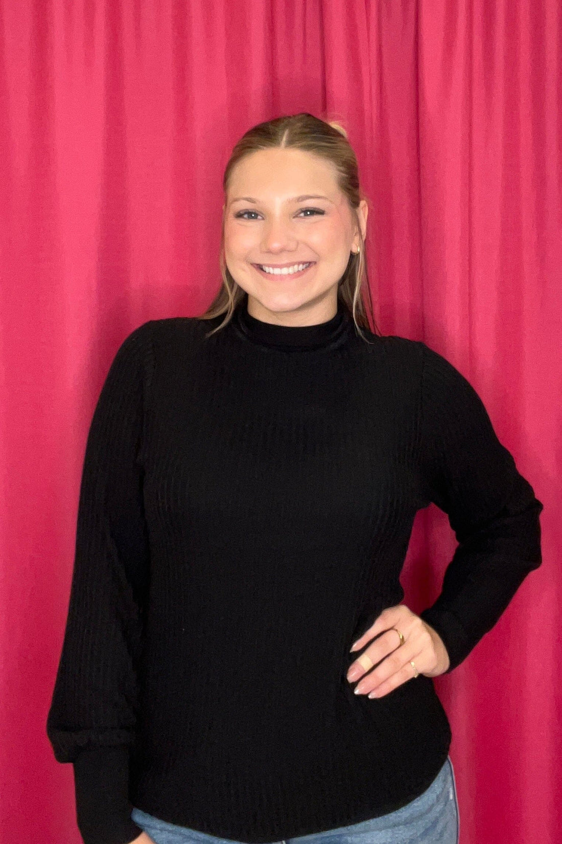 Long Sleeve Ribbed Mock Neck Top MISSY TOP SPECIAL KEREN HART