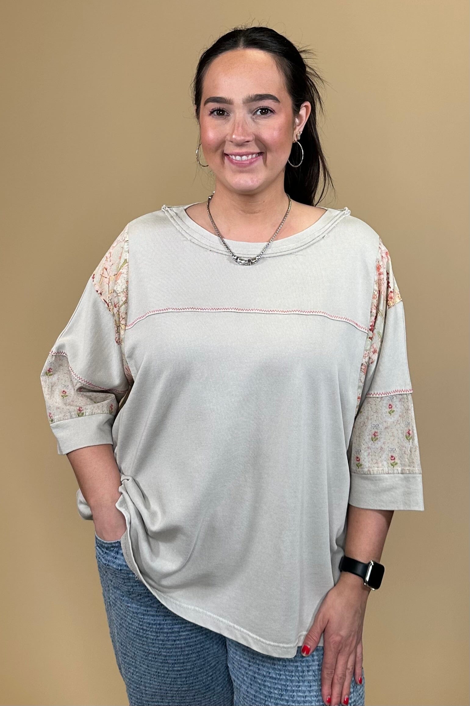 Short Sleeve Mixed Media Top JRTOP CASUAL TOP EASEL 