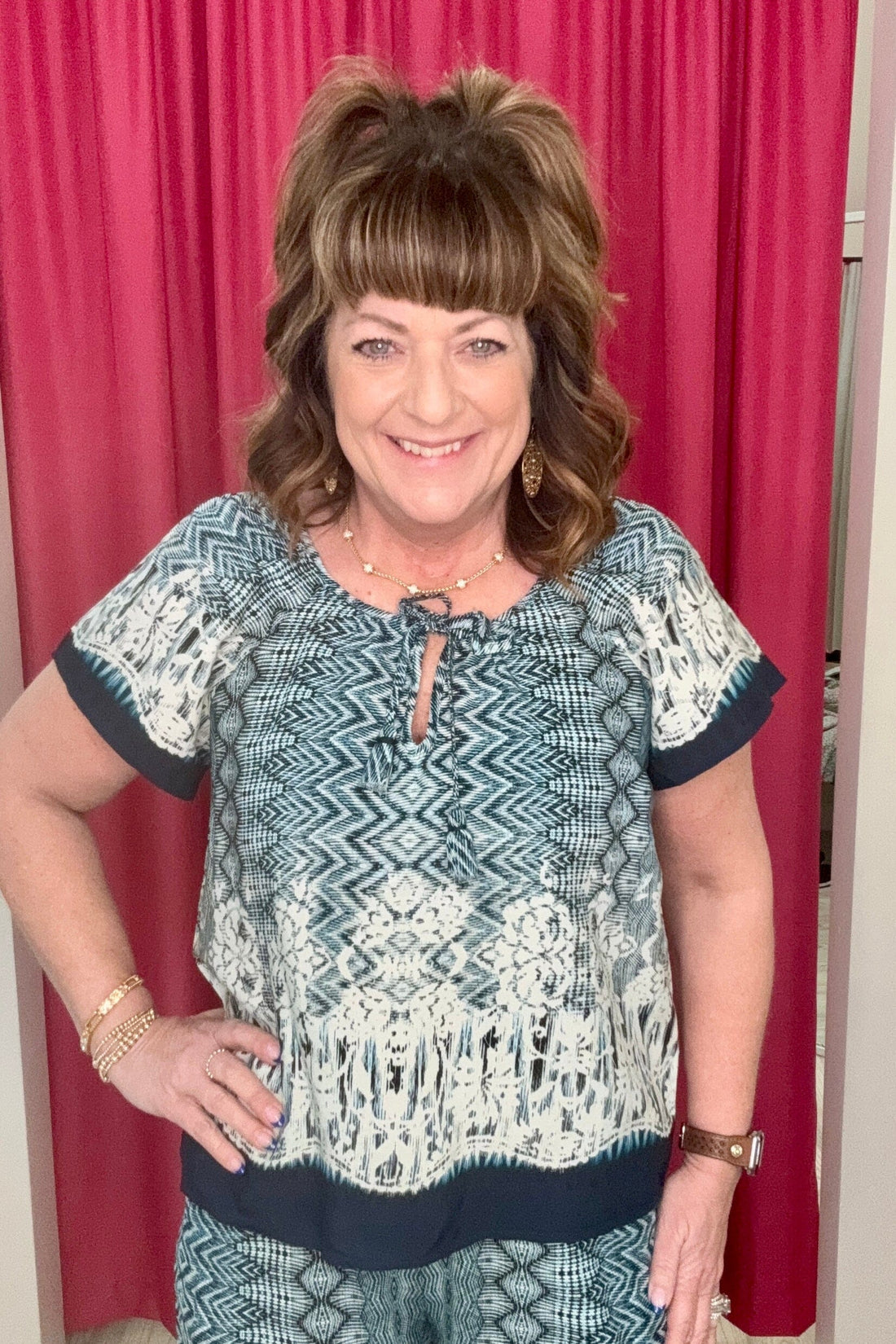 Short Sleeve Woven Top w/Front Tie Detail MISSY TOP SPECIAL LIVERPOOL