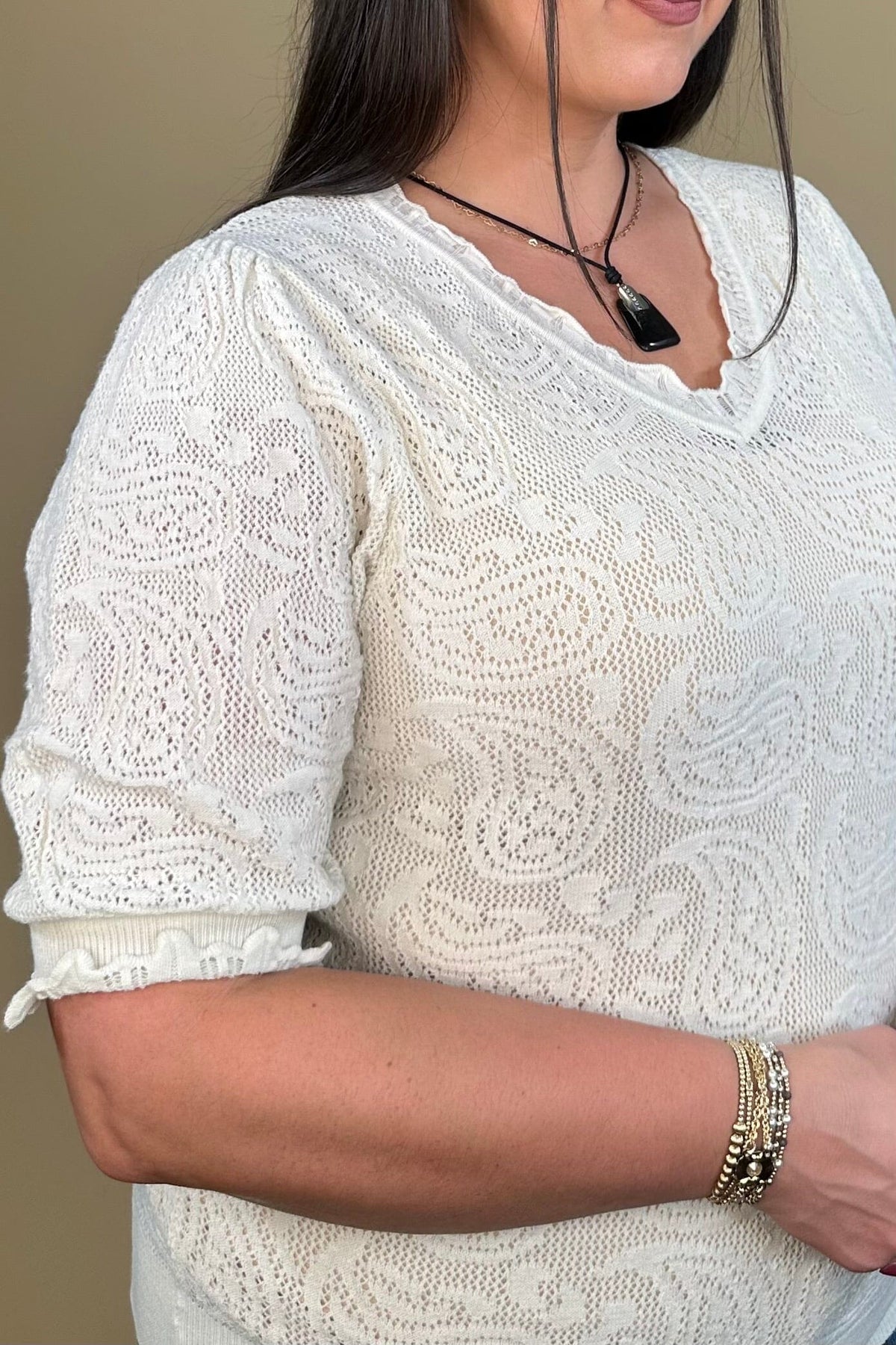 Scallop V Neck Paisley Sweater MISSY TOP SPECIAL DEMOCRACY 