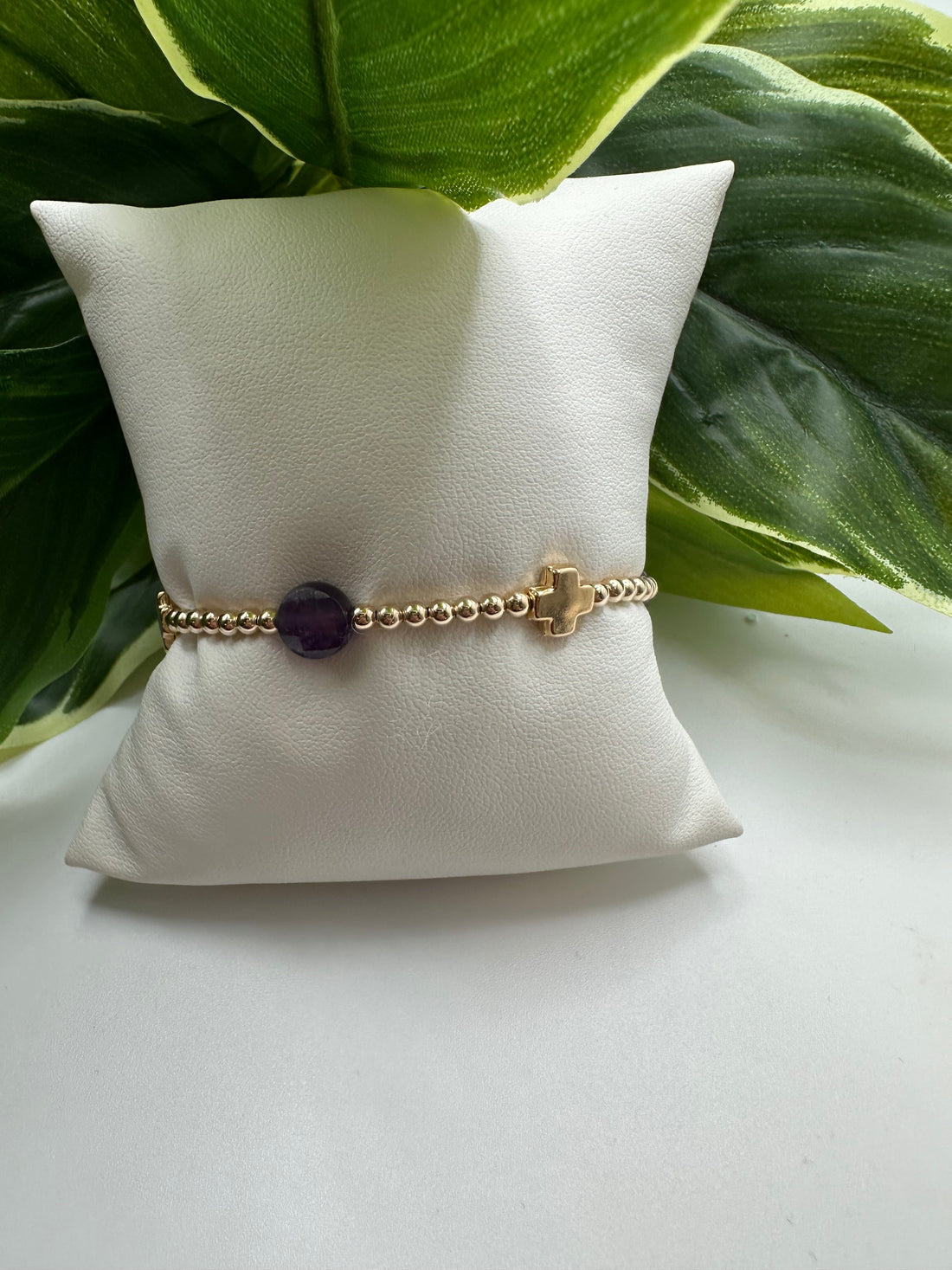 Enewton Signature Cross Admire Gold Pattern 3mm Bead Bracelet- Amethyst JEWELRY ENEWTON