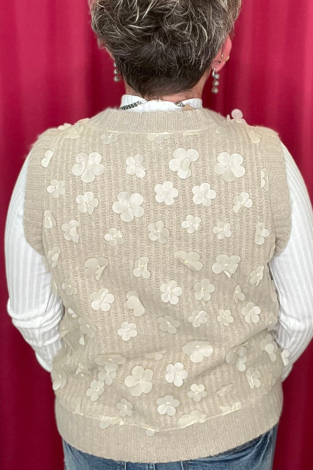 Floral Mesh Sweater Vest w/Flowers OUTFIT COMPLETER CHARLIEB 
