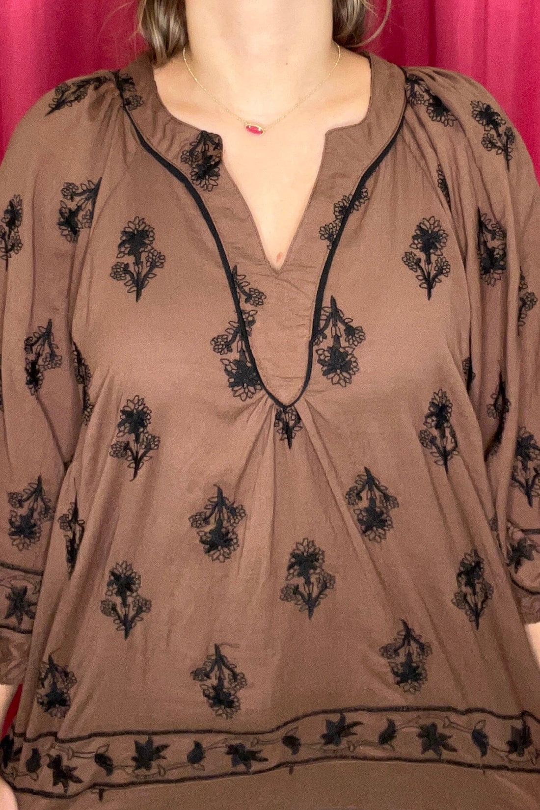 3/4 Puff Sleeve V-Neck Textured Top JR TOP DRESSY UMGEE 