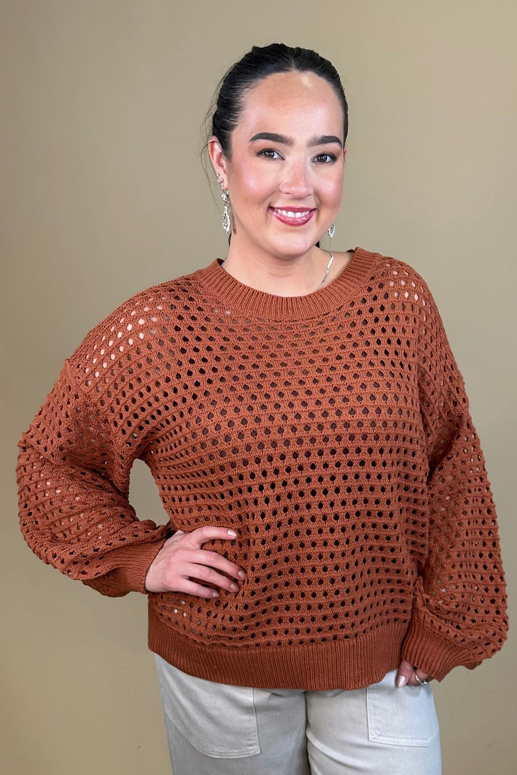 Round Neck Open Weave Top JRTOP CASUAL TOP:~~Unassigned~~ UMGEE 