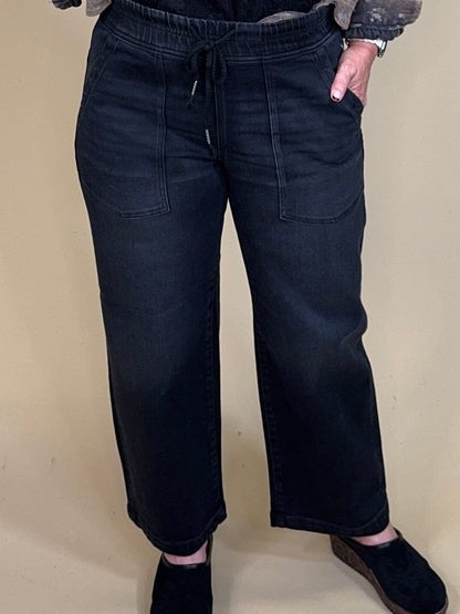 Elastic Band Baggy Patch Pockets Jeans BOTTOMS:~~Unassigned~~ RISEN 