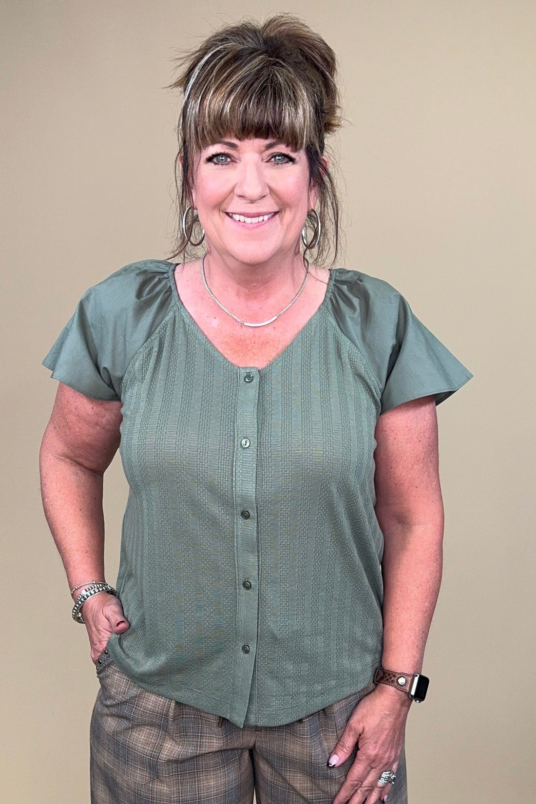 Bell Sleeve Button Down Top MISSY TOP SPECIAL ZAC &amp; RACHEL OLIVE S 