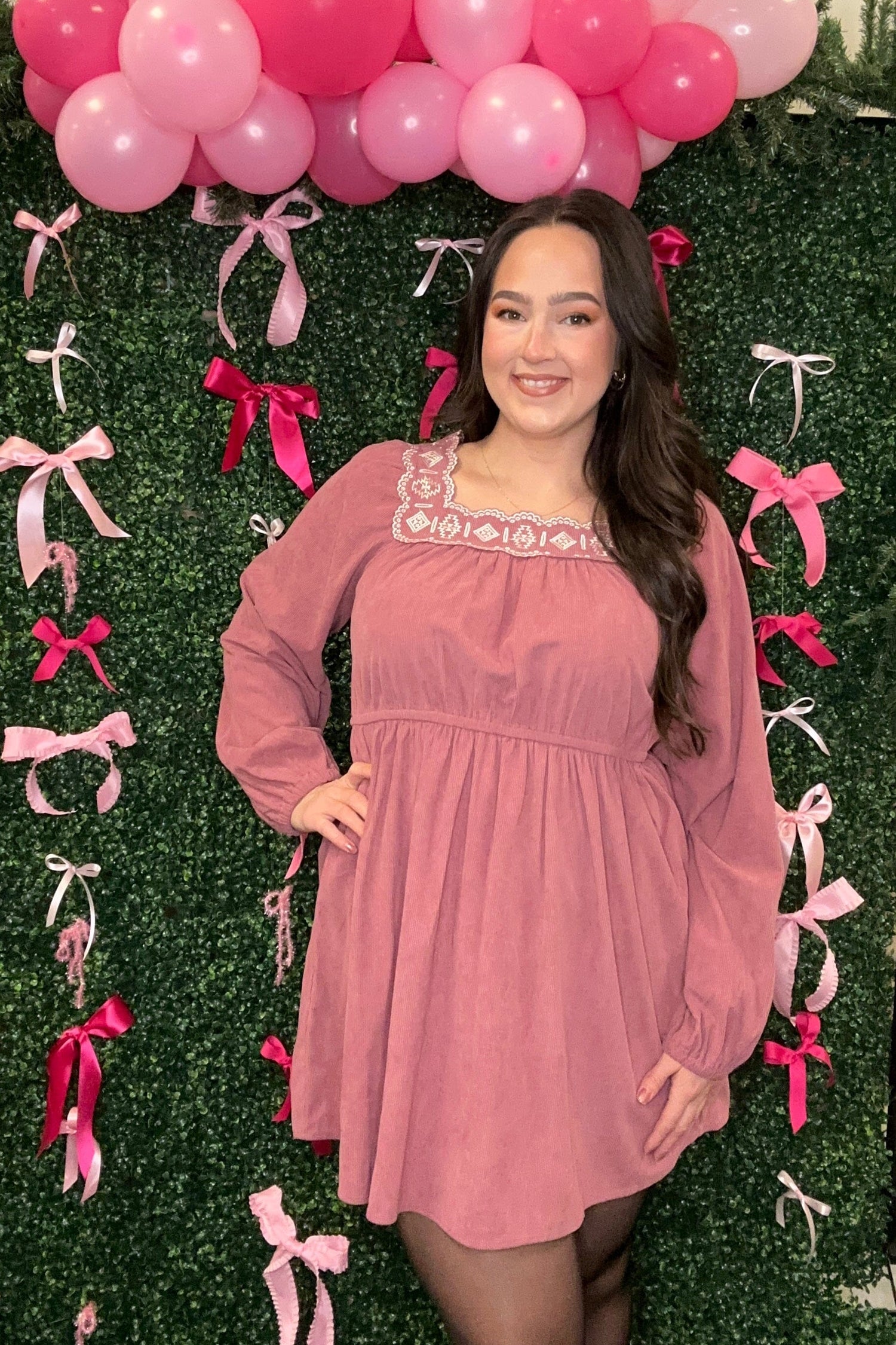 Long Sleeve Corduroy Dress w/Ebroidery DRESS VERYJ 