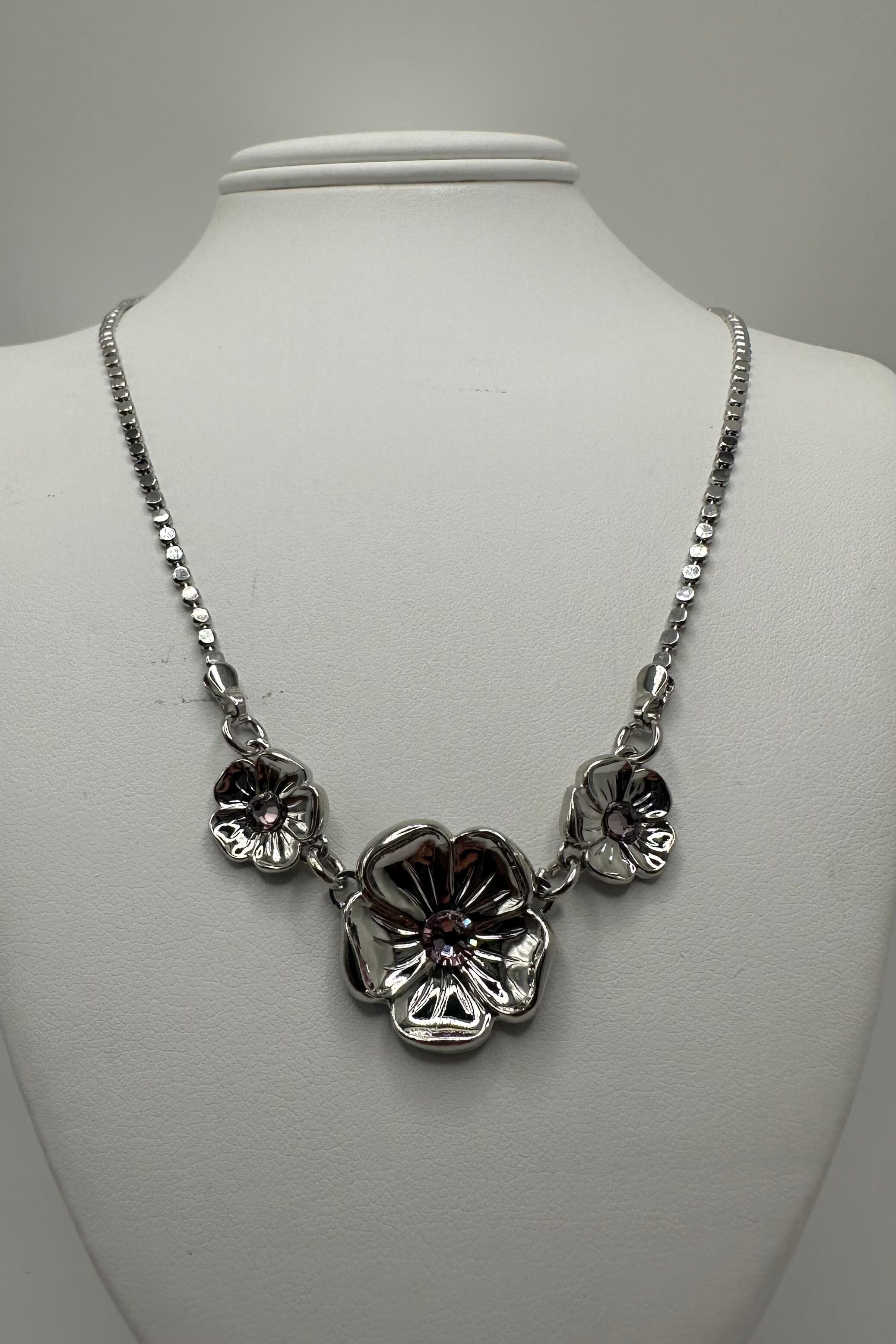 Rhodium Flower Necklace with Amethyst BETTERBRANDJEWELRY MICHALSMARIANA 