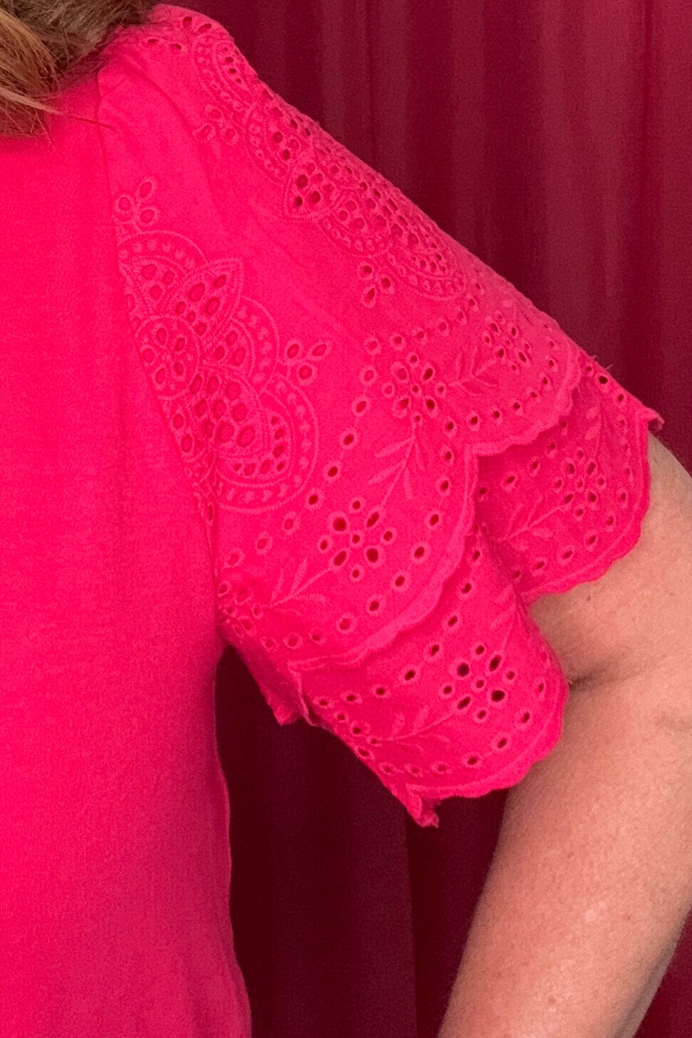 Short Sleeve Knit-to-Woven Top w/Embroidery MISSY TOP SPECIAL LIVERPOOL 