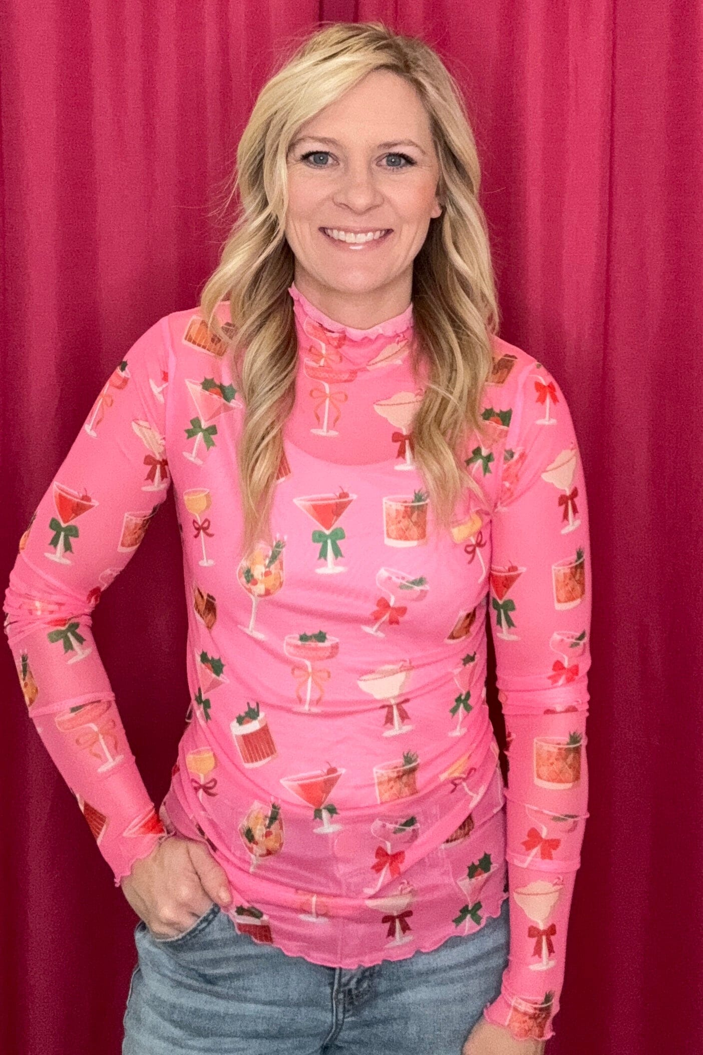 Holiday Drinks Mesh Top MISSY BASIC KNIT JESS LEA 