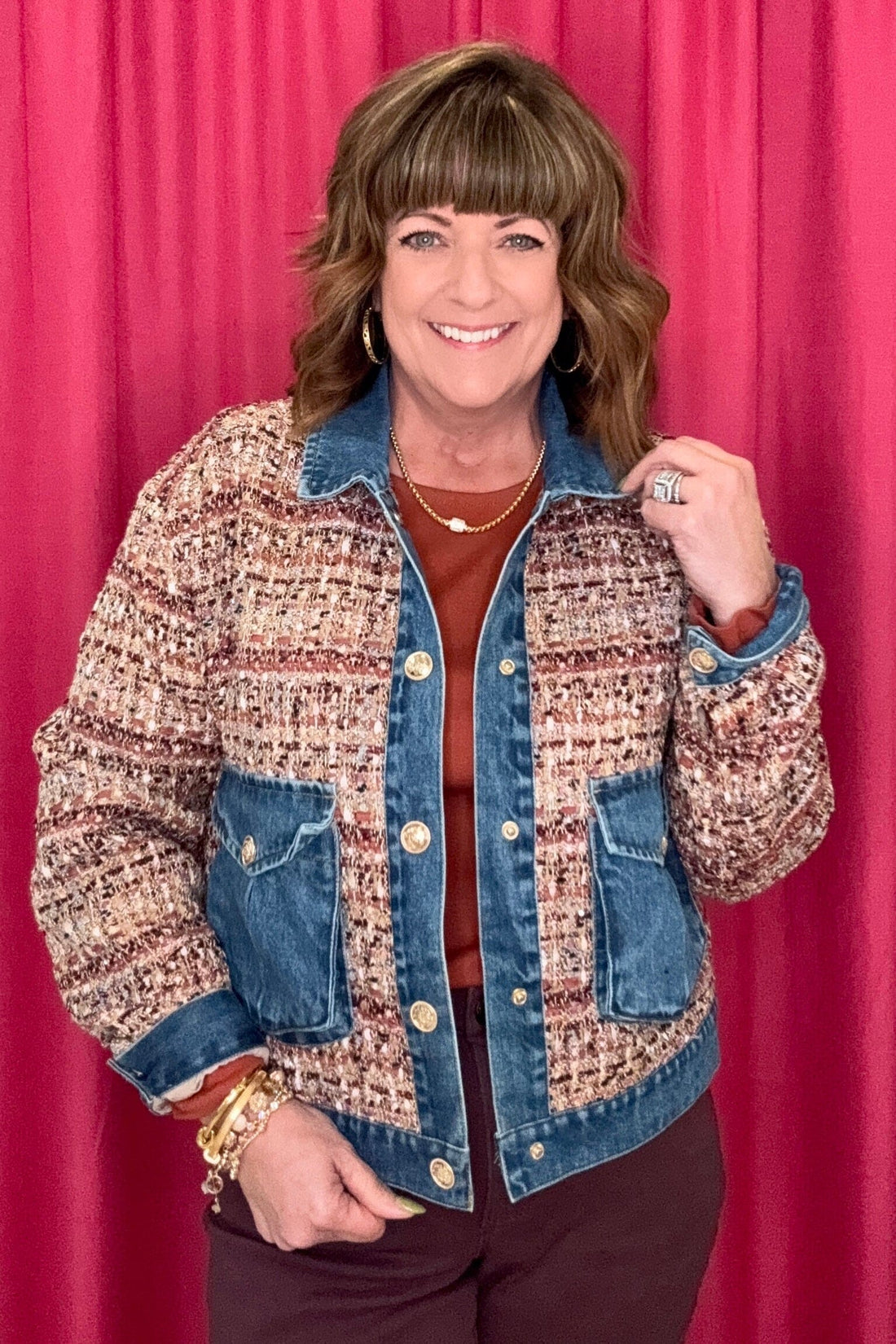 Mix Media Plaid Jacket w/Denim Inserts OUTFIT COMPLETER TRIBAL