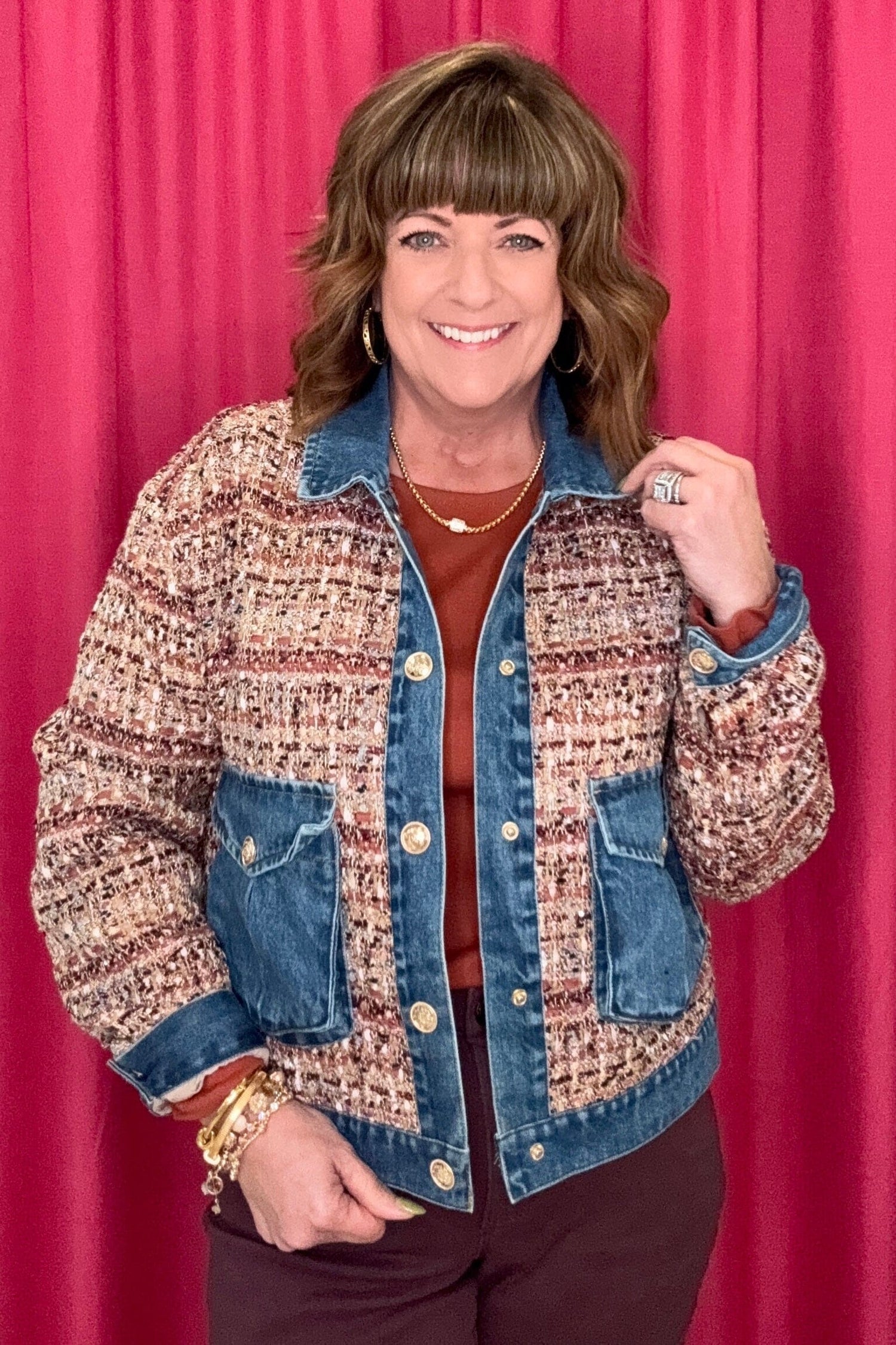 Mix Media Plaid Jacket w/Denim Inserts OUTFIT COMPLETER TRIBAL 