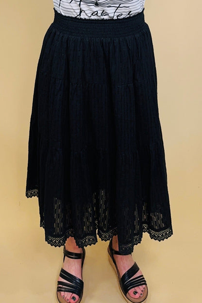 Swiss Dot Pull On Skirt w/Lace Hem BOTTOMS KEREN HART 