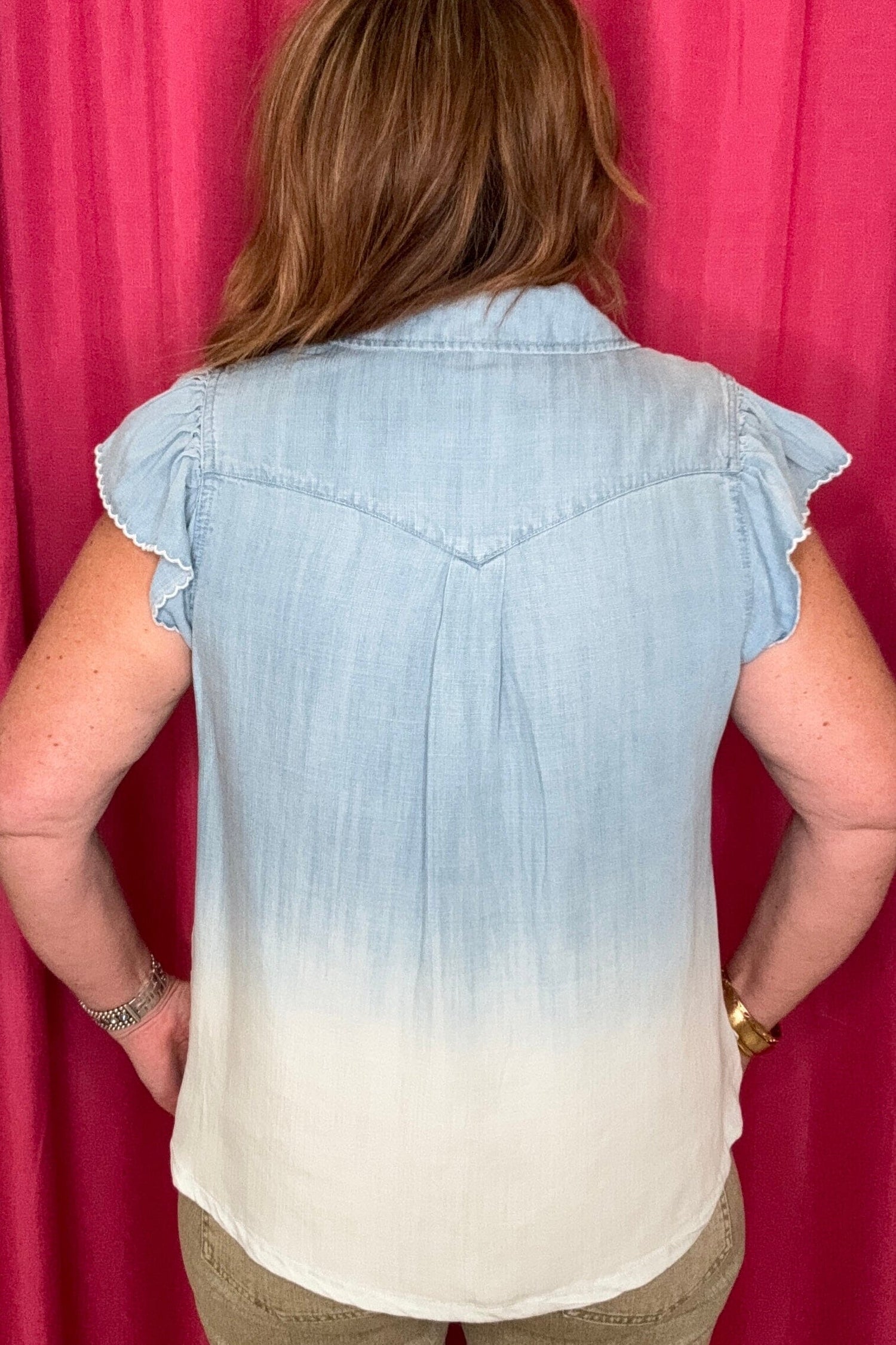 Flutter Sleeve Collared Button Down Top MISSY TOP SPECIAL DEMOCRACY 