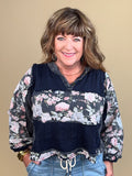 Floral Pattern Split Neck Knit Top - Navy JRTOP CASUAL TOP:~~Unassigned~~ POL CLOTHING 