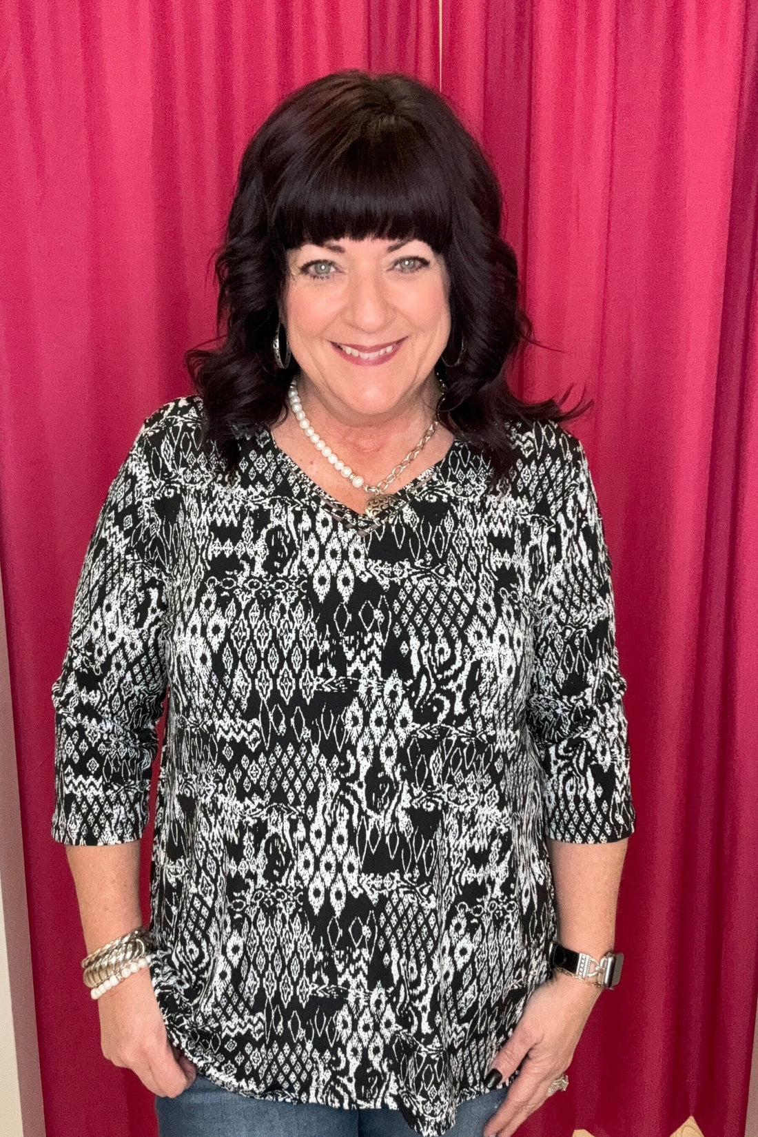 Printed Top 3/4 Sleeve V-Neck MISSY TOP SPECIAL SOUTHERN LADY