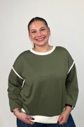 Scuba Contrast Trim Sweatshirt - Olive JRTOP CASUAL TOP:~~Unassigned~~ ZENANA 
