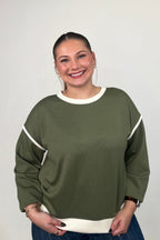 Scuba Contrast Trim Sweatshirt - Olive JRTOP CASUAL TOP:~~Unassigned~~ ZENANA 