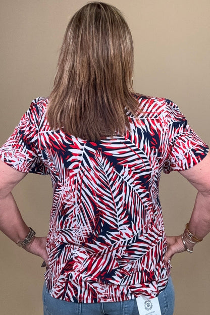 Short Split Sleeve Scoop Neck Printed Palm Leaf Top MISSY TOP SPECIAL SOUTHERN LADY 