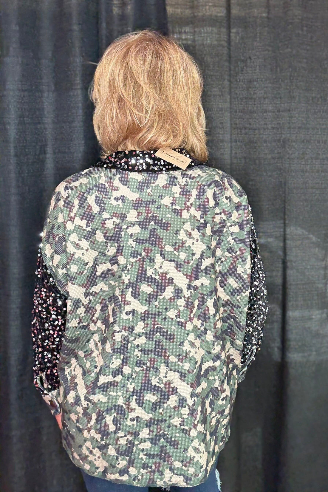 Bold &amp; Classy Camo/Sequin Shacket OUTFIT COMPLETER STERLINGKREEK 